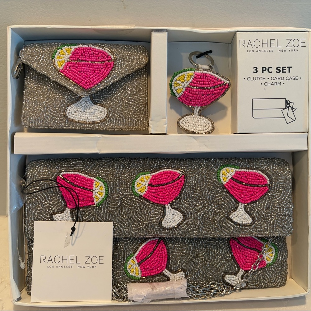 Rachel Zoe 3 piece margarita theme beaded clutch set-NWT